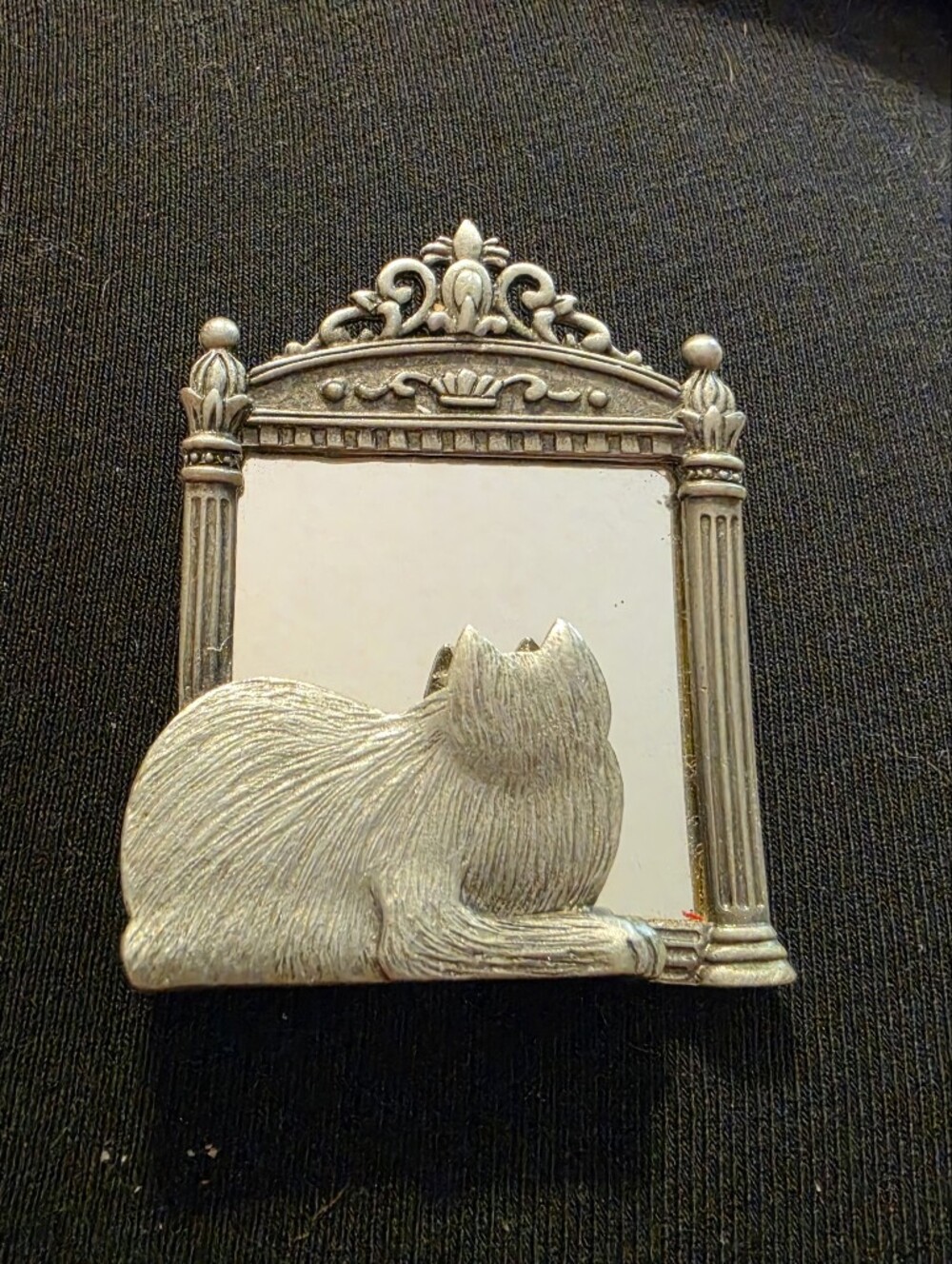 Silver Cat Mirror Brooch